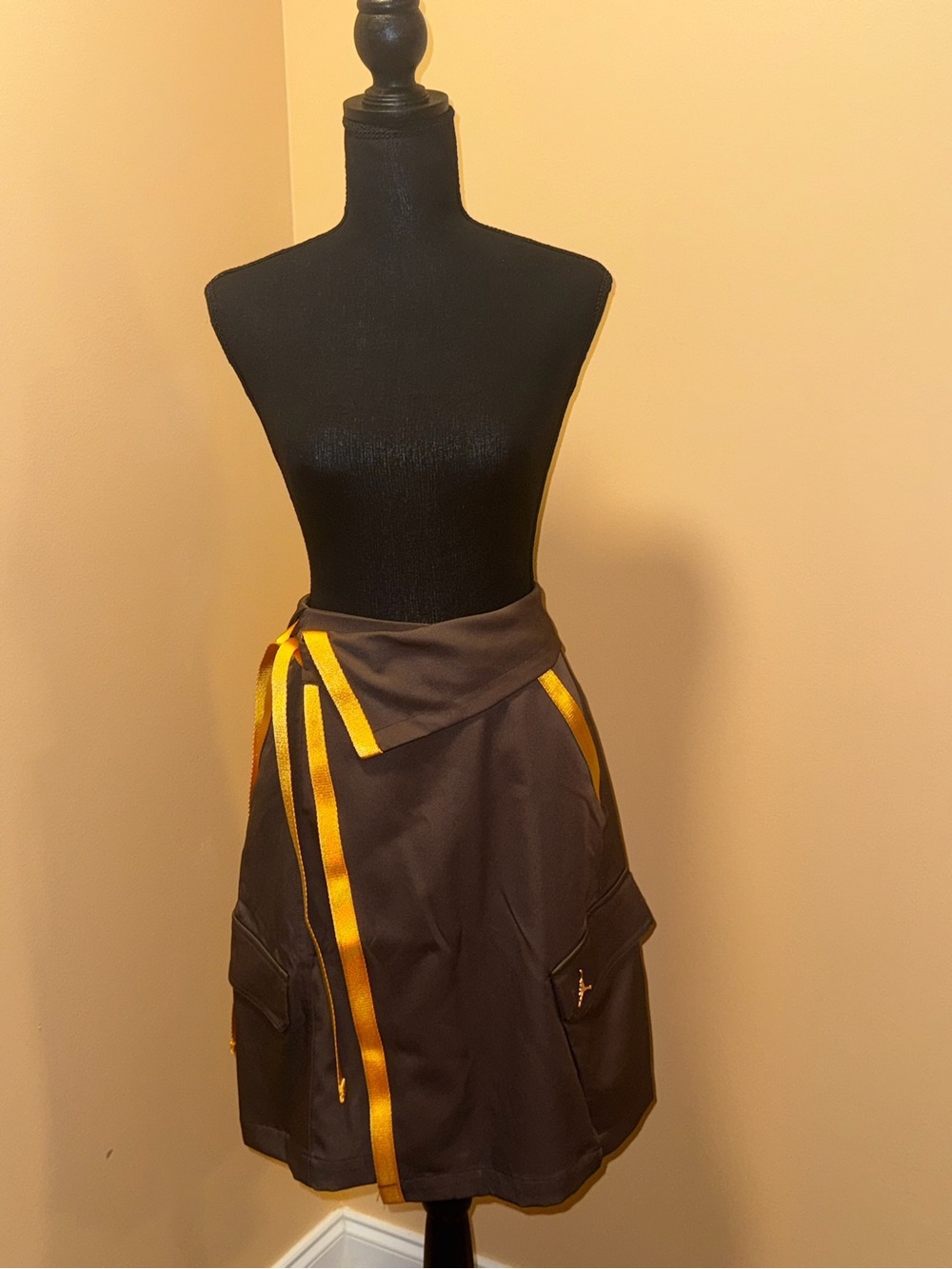 Jordan Brown A-Line Skirt with Gold Ribbon Accents